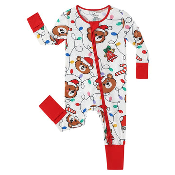 Christmas Light Bear Anti Slip Zipper Footie/ Romper