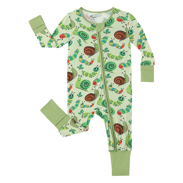 Caterpillar and Snails Anti Slip Zipper Footie/ Romper