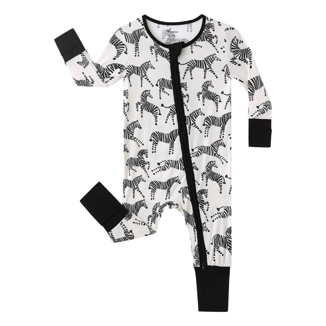 Zebra Anti Slip Zipper Footie/ Romper