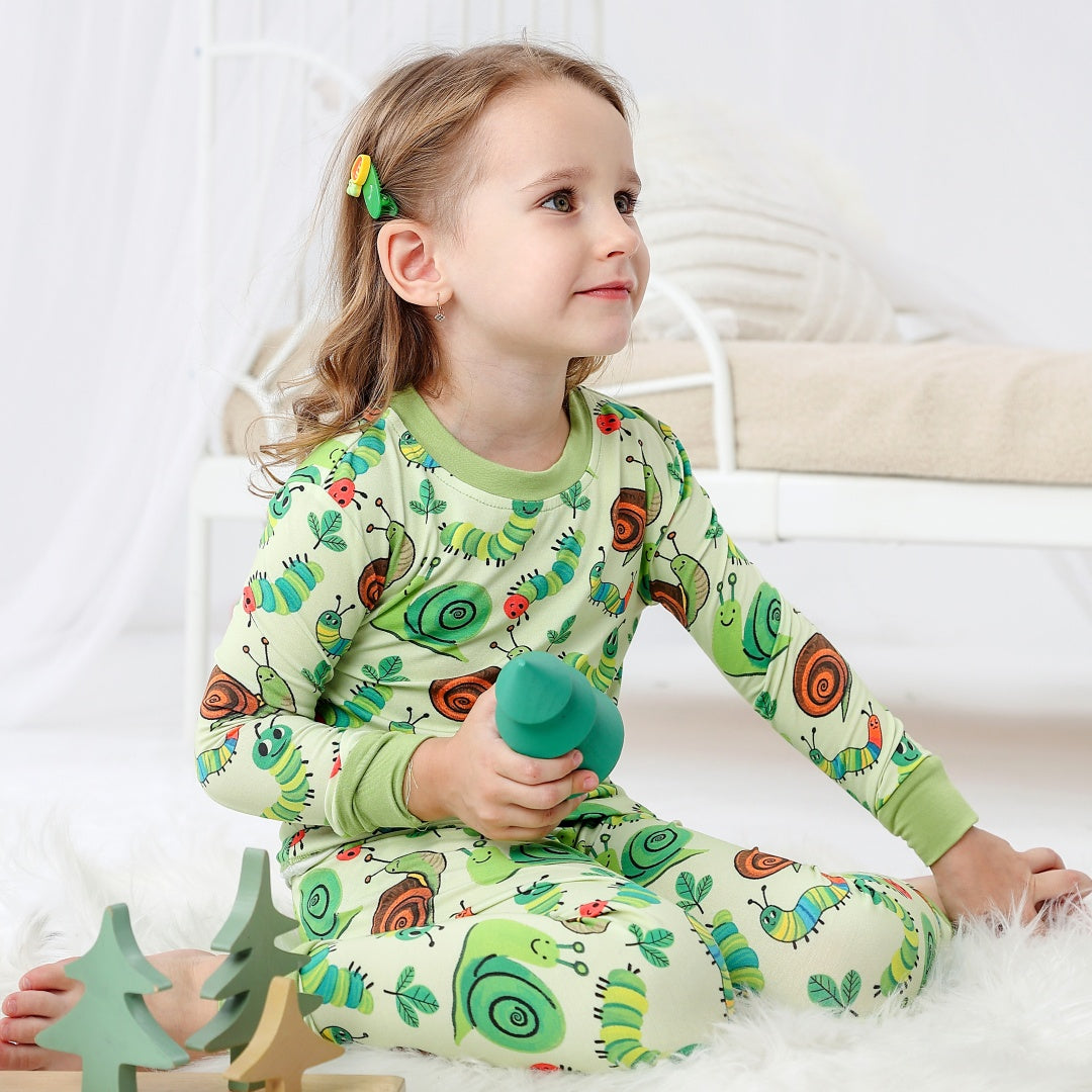 Caterpillar and Snails Long Sleeve Two Piece Pajama Set