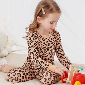 Leopard Print Long Sleeve Two Piece Pajama Set