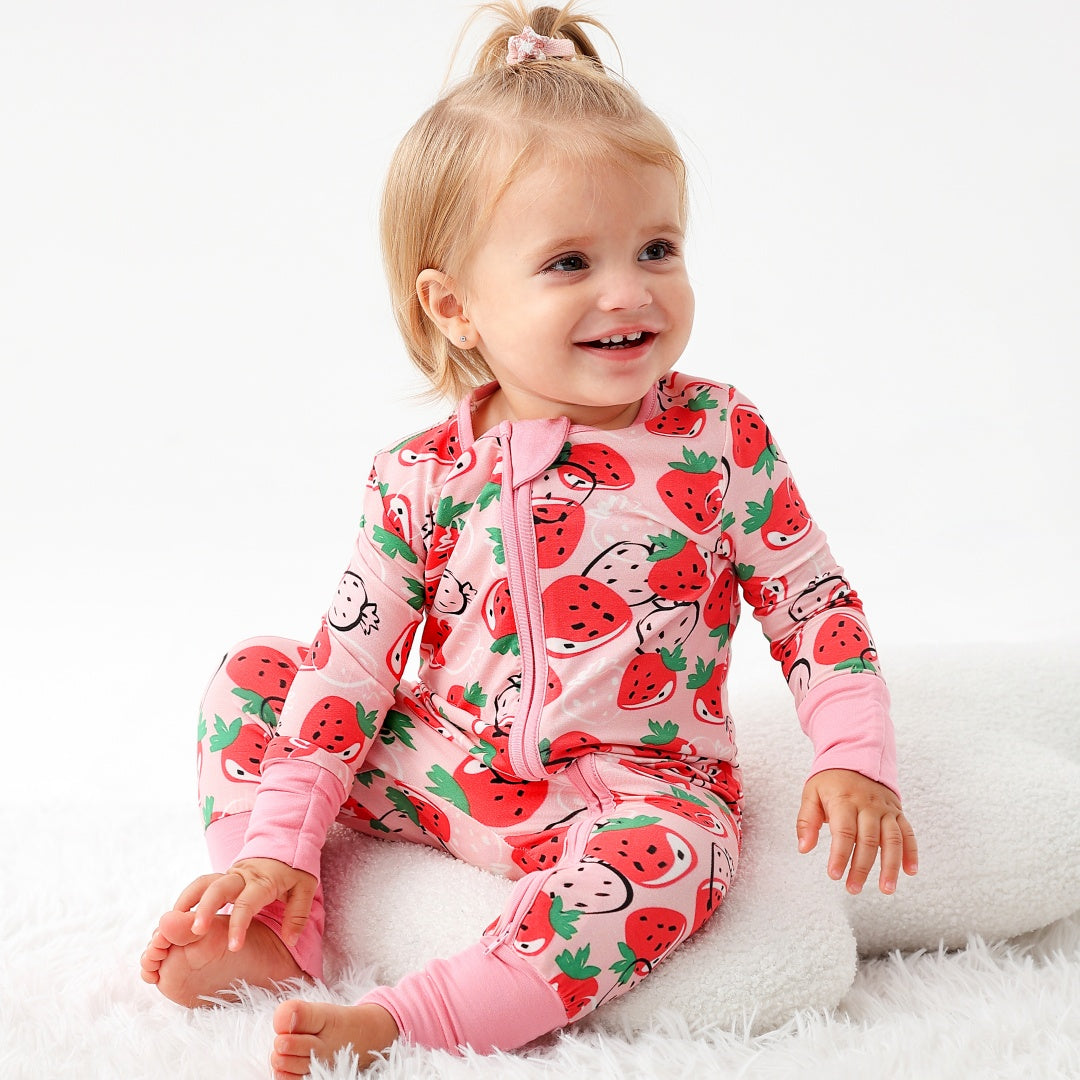 Strawberry Anti Slip Zipper Footie/ Romper