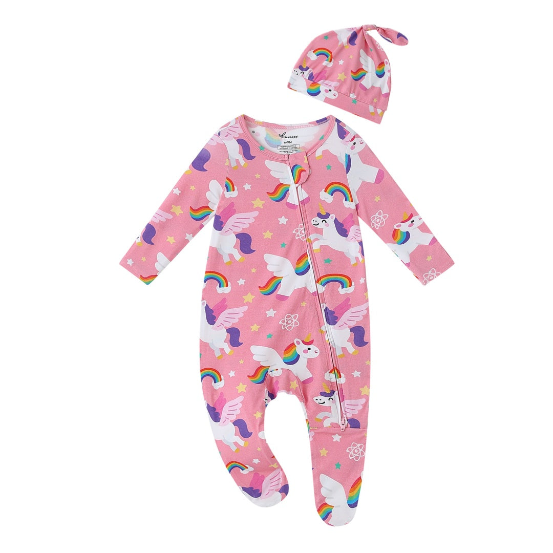 Rainbow Unicorn Zipper Footie