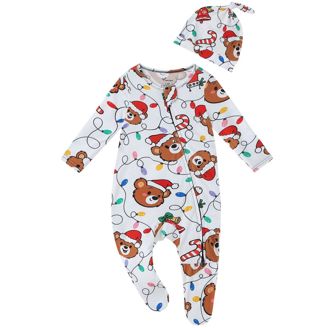 Christmas Light Bear Zipper Footie