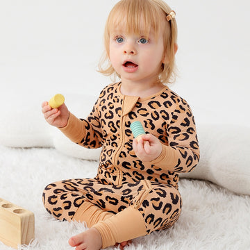 Leopard Print Anti Slip Zipper Footie/ Romper