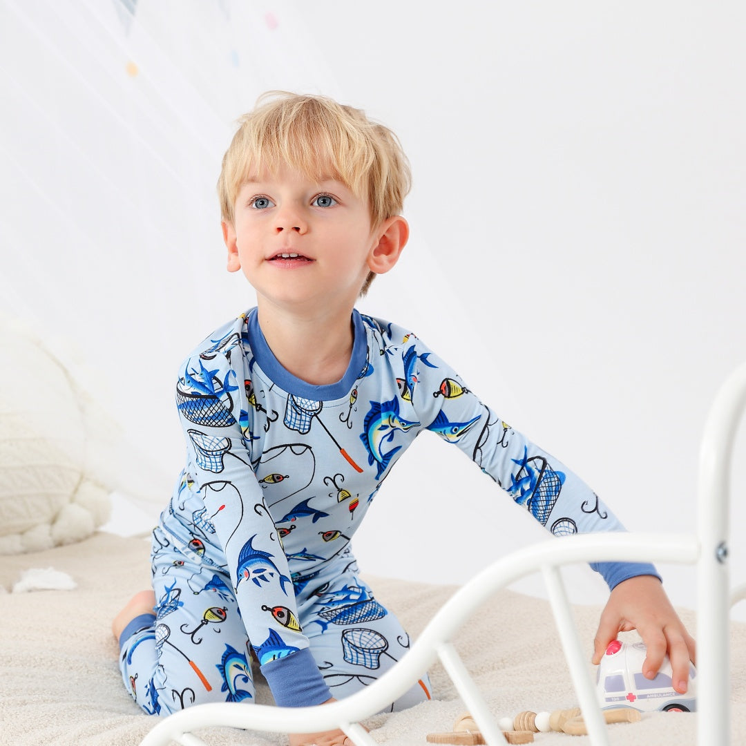 Fishing rod and Fish Long Sleeve Two Piece Pajama Set