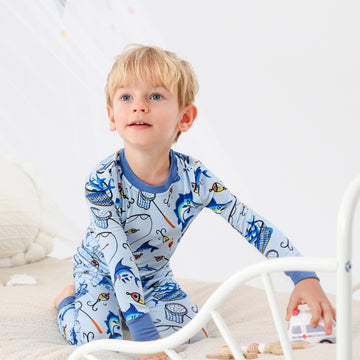 Fishing rod and Fish Long Sleeve Two Piece Pajama Set