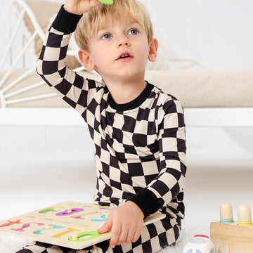 Chess Squares Long Sleeve Two Piece Pajama Set