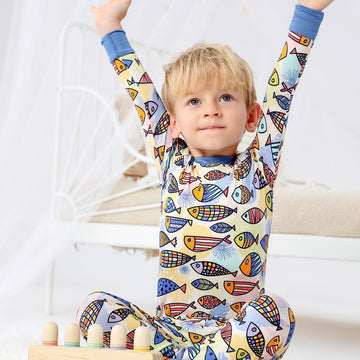 Colorful fish Long Sleeve Two Piece Pajama Set