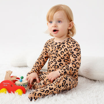 Leopard Print Zipper Footie
