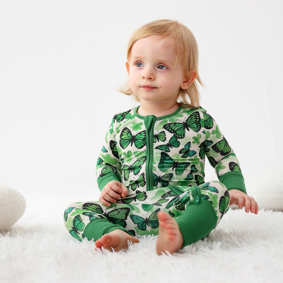 Butterfly Anti Slip Zipper Footie/ Romper